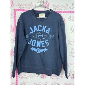 Jack and Jones Navy Blue Crewneck Sweatshirt with Light Blue Graphic